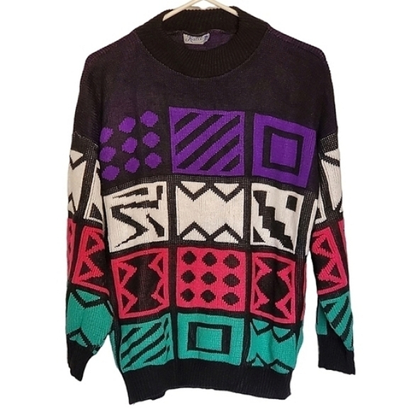 BA02 * Katie Color Block Sweater Black Purple Size Unknown Vintage 80s - Picture 1 of 7